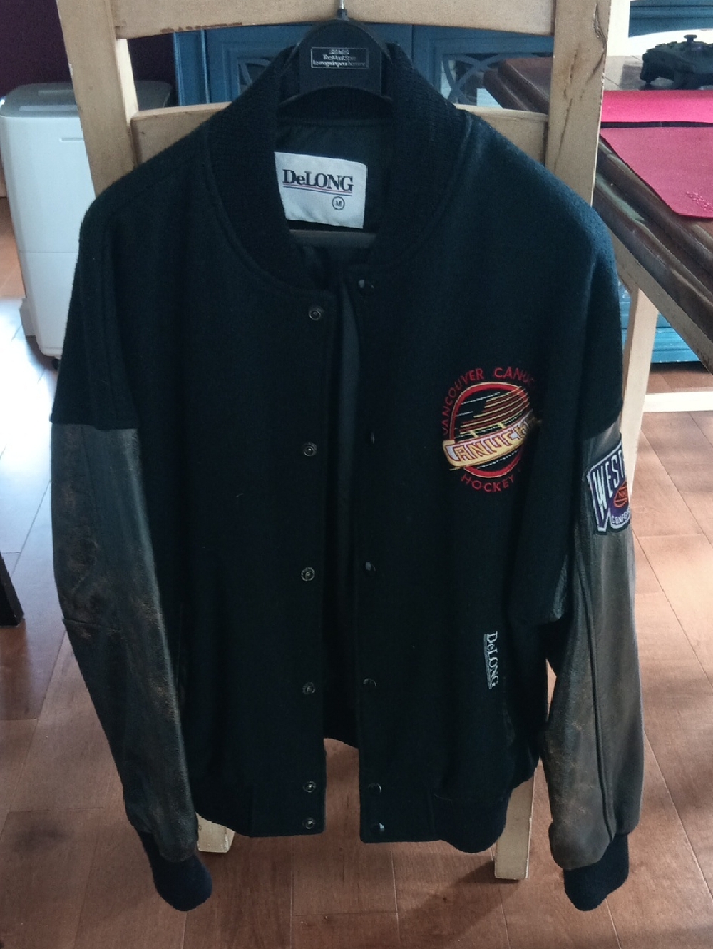 Vintage DeLong Black & Gray Varsity Vancouver Canucks Bomber Jacket